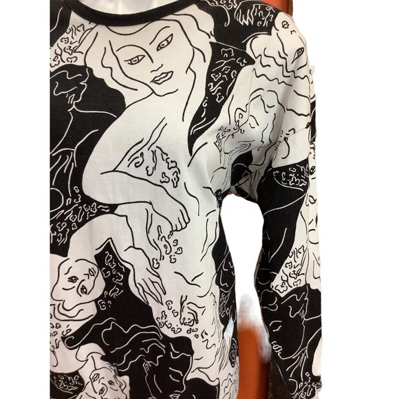 Vintage 1980's-90's Crescendo Black and White Portrait Print Tunic Dress- M/L - Picture 2 of 16